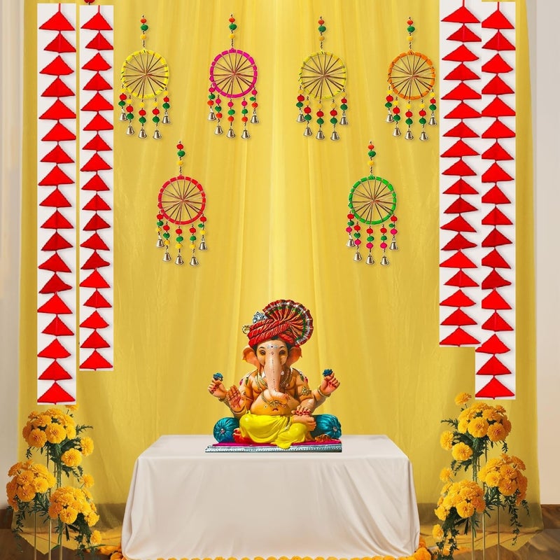 Ballyloony Haldi DecorationFestival DecorationFestive Decoration Set of 18Pcs Traingle Hangings for with Yellow Backdrop Cloth for Decoration Set Haldi DecorationPack of 18 - Image 1
