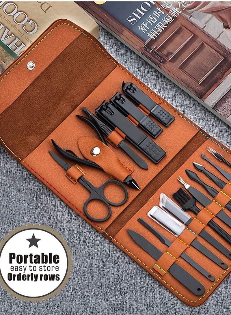 Generic Arabest Nail Clipper Set,16 in 1 Stainless Steel Nail Care Kit, Professional Nail Clipper Pedicure Set Grooming Kit, Travel Manicure Set with PU leather case, Nail Care Tools Women and Men (brown-01) - Image 3