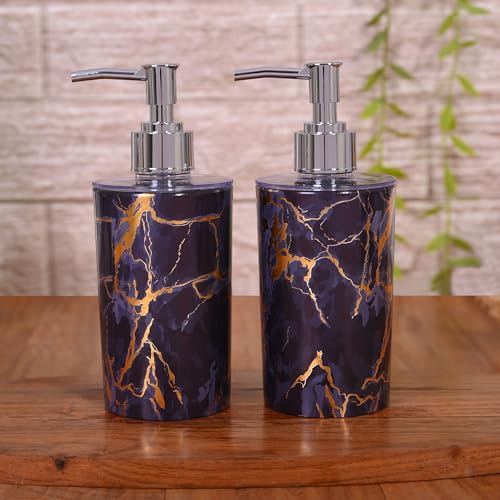 Shenron Refillable Liquid Soap Dispenser, Unbreakable Plastic Dispenser for Sanitizer, Lotion, Shampoo, Handwash Bottle for Kitchen, Bathroom, Shower, Wash Basin, 250ML (Purple Marble, Pack of 2) - Image 1