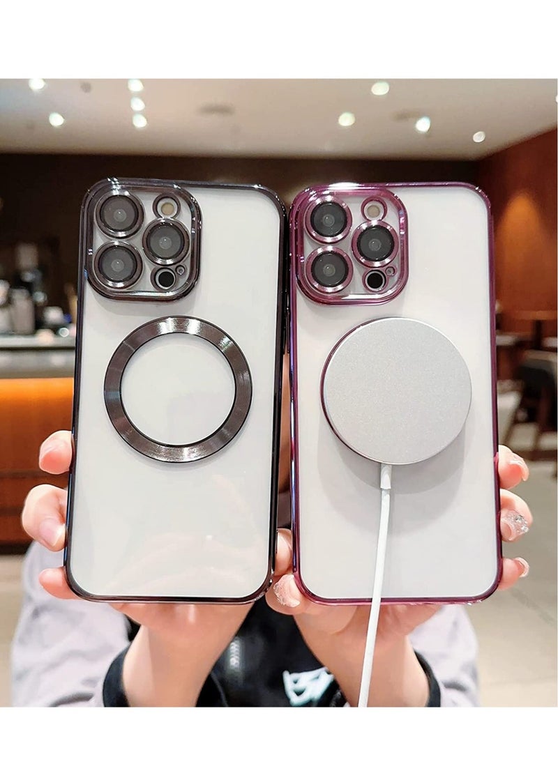 Raxoom Compatible with iPhone 14 Pro Max Case Magnetic with Full Camera Lens Protective,Electroplated Silicone Clear Shockproof Protective Case Cover 6.7 Inch (Dark Purple) - Image 5