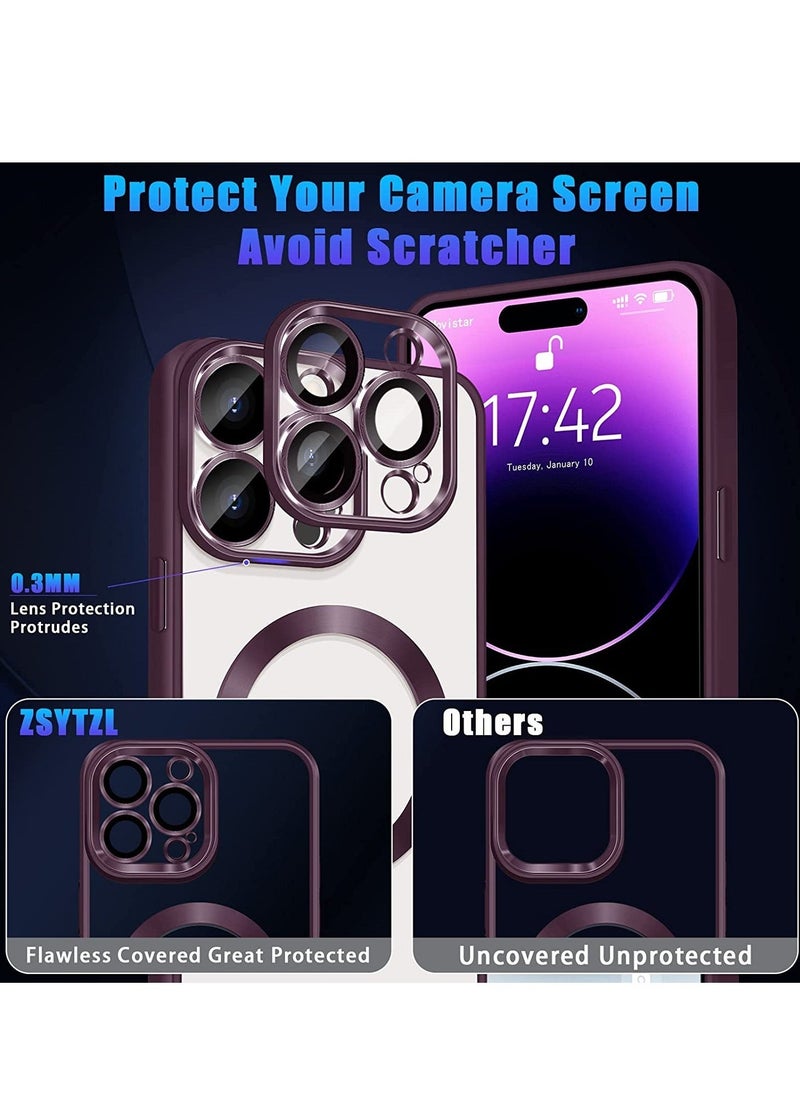 Raxoom Compatible with iPhone 14 Pro Max Case Magnetic with Full Camera Lens Protective,Electroplated Silicone Clear Shockproof Protective Case Cover 6.7 Inch (Dark Purple) - Image 4