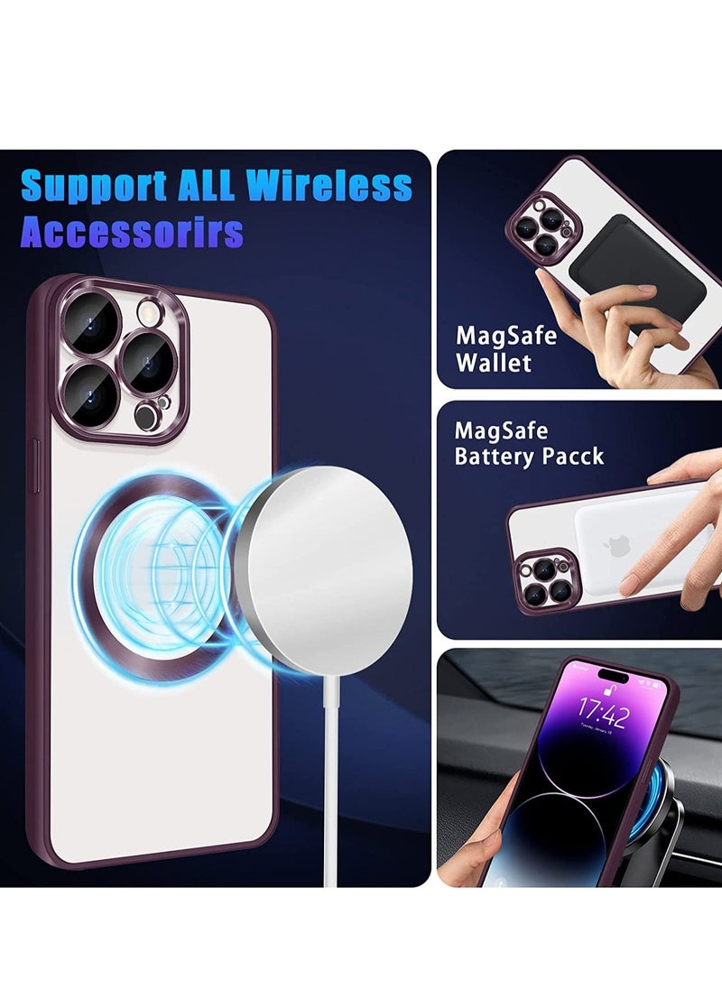 Raxoom Compatible with iPhone 14 Pro Max Case Magnetic with Full Camera Lens Protective,Electroplated Silicone Clear Shockproof Protective Case Cover 6.7 Inch (Dark Purple) - Image 2