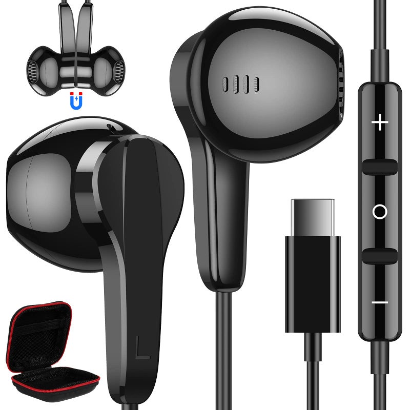 ASKUBSKU سماعات USB C لهواتف سامسونج S24 ألترا S23 في S22+، سماعات أذن من نوع C مع ميكروفون تحكم في الصوت HiFi ستيريو مغناطيسية داخل الأذن سماعات سلكية لهواتف آيفون 16 15 برو ماكس بلس جالاكسي فليب 6 5 بيكسل 9 8 7 - Image 1