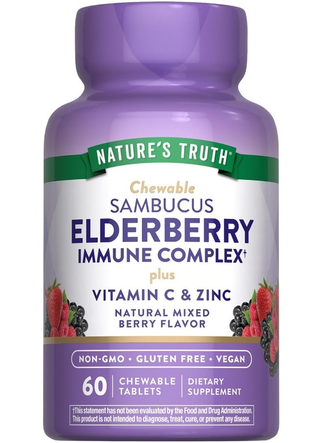 Nature's Truth Elderberry Immune Support | 60 Chewable Tablets | with Vitamin C and Zinc | Non GMO and Gluten Free Complex | Mixed Berry Flavor | by Nature's Truth  - Image 1