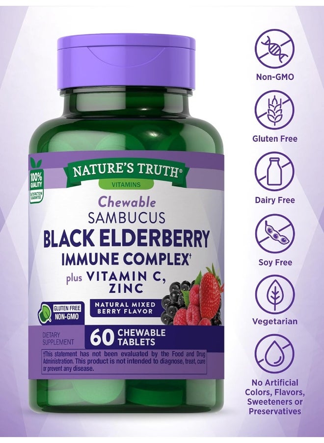 Nature's Truth Elderberry Immune Support | 60 Chewable Tablets | with Vitamin C and Zinc | Non GMO and Gluten Free Complex | Mixed Berry Flavor | by Nature's Truth  - Image 3