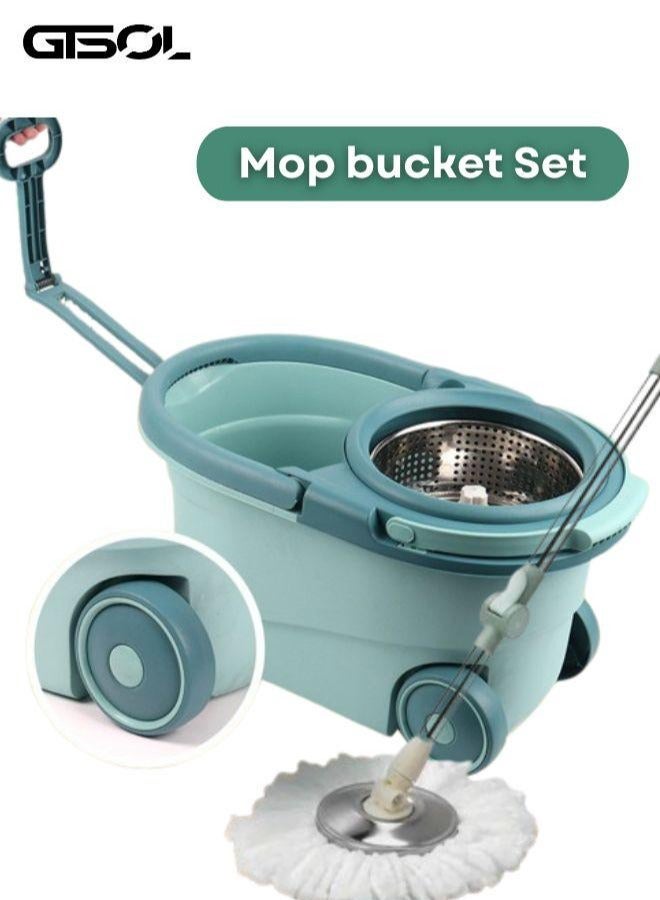 GTSOL Spin Mop and Bucket Set with 360° Rotating Head, Detachable Spinning Bucket with Wheels, Stainless Steel Telescopic Handle, 6L Large Capacity, Reusable Microfiber Mop Heads – Deep and Effortless Floor Cleaning on All Surfaces (Tile, Wood, Marble, Laminate) - Image 1