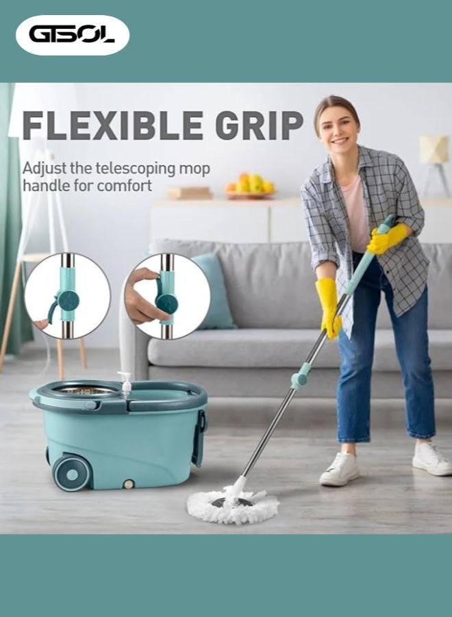 GTSOL Spin Mop and Bucket Set with 360° Rotating Head, Detachable Spinning Bucket with Wheels, Stainless Steel Telescopic Handle, 6L Large Capacity, Reusable Microfiber Mop Heads – Deep and Effortless Floor Cleaning on All Surfaces (Tile, Wood, Marble, Laminate) - Image 2