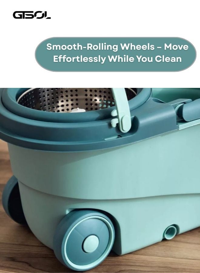 GTSOL Spin Mop and Bucket Set with 360° Rotating Head, Detachable Spinning Bucket with Wheels, Stainless Steel Telescopic Handle, 6L Large Capacity, Reusable Microfiber Mop Heads – Deep and Effortless Floor Cleaning on All Surfaces (Tile, Wood, Marble, Laminate) - Image 3