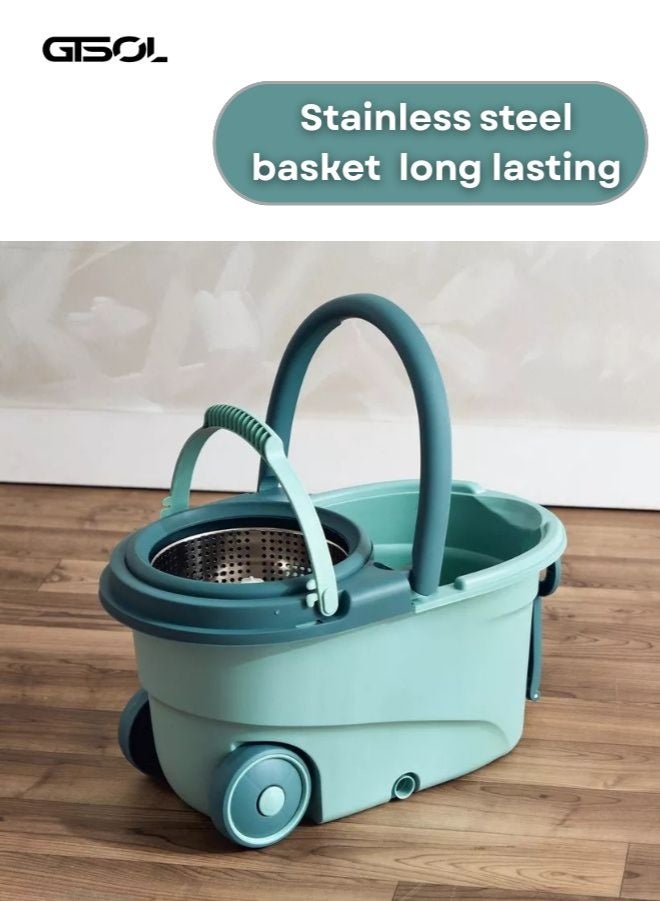 GTSOL Spin Mop and Bucket Set with 360° Rotating Head, Detachable Spinning Bucket with Wheels, Stainless Steel Telescopic Handle, 6L Large Capacity, Reusable Microfiber Mop Heads – Deep and Effortless Floor Cleaning on All Surfaces (Tile, Wood, Marble, Laminate) - Image 4
