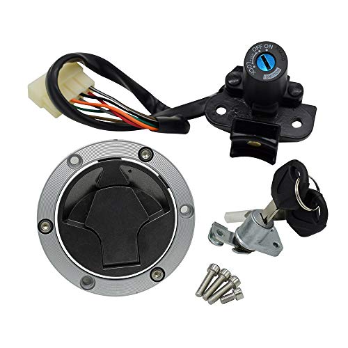Feiteplus Compatible with Kawasaki Ninja 250R EX250J 300 EX300 2008-2015 Motorcycle Ignition Switch Kit Assembly Fuel Gas Cap Tank Cover with 2 Keys - Image 1