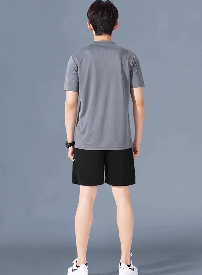 Men's Quick-Drying Sports Two-Piece Suit Men's Running Short-Sleeved Ice Silk Suit Lightweight And Enjoy The Unrestrained Sports Experience Gray XL - Image 5