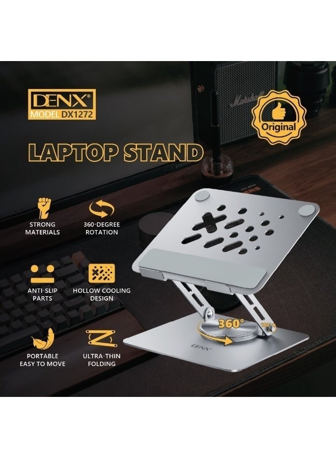 دينكس حامل كمبيوتر محمول دوار قابل للطي، 360 درجة، تصميم محمول ورفيع للغاية، قاعدة تبريد مجوفة، مواد قوية وأجزاء مضادة للانزلاق - Image 3