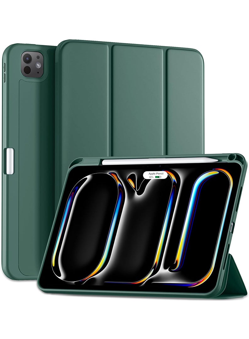 Theodor New Compatible with iPad Pro 11 Inch Case (M4, 5th Gen 2024) with Pencil Holder, Smart Cover with Protective Trifold Stand & Soft TPU Back, Auto Wake/Sleep, Support Pencil Pro Midnight Green - Image 1