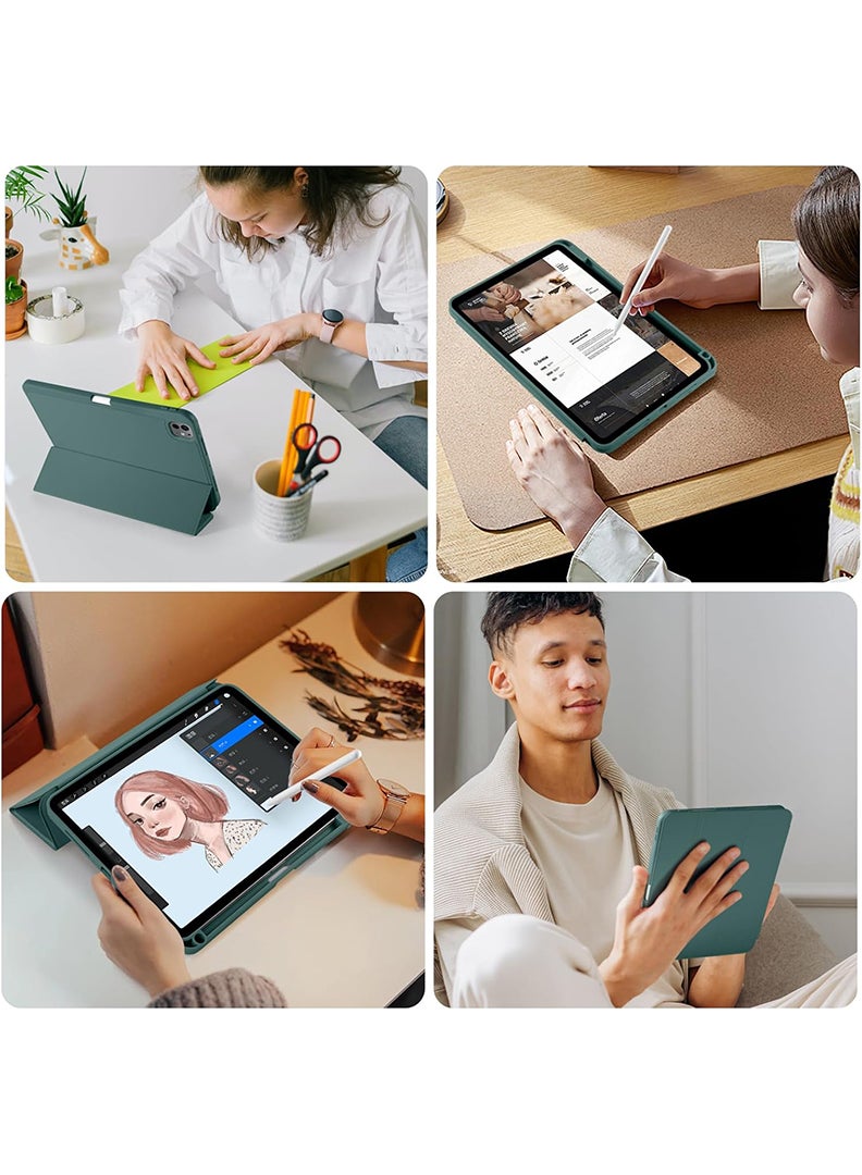 Theodor New Compatible with iPad Pro 11 Inch Case (M4, 5th Gen 2024) with Pencil Holder, Smart Cover with Protective Trifold Stand & Soft TPU Back, Auto Wake/Sleep, Support Pencil Pro Midnight Green - Image 4