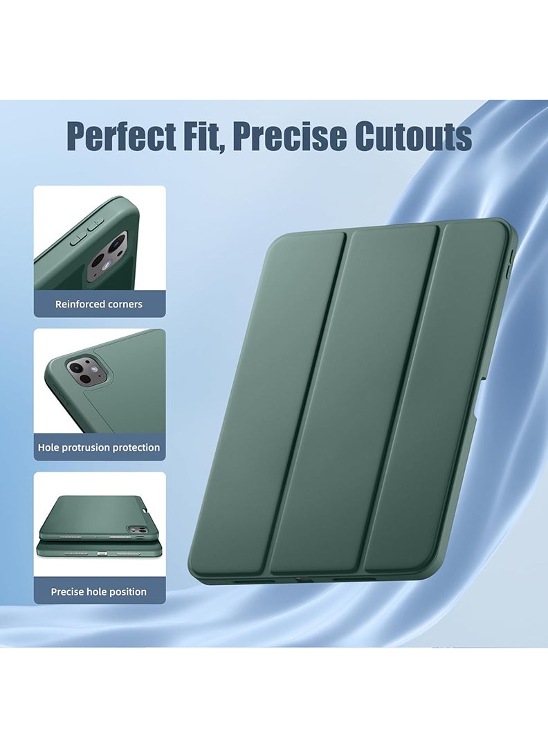 Theodor New Compatible with iPad Pro 11 Inch Case (M4, 5th Gen 2024) with Pencil Holder, Smart Cover with Protective Trifold Stand & Soft TPU Back, Auto Wake/Sleep, Support Pencil Pro Midnight Green - Image 3
