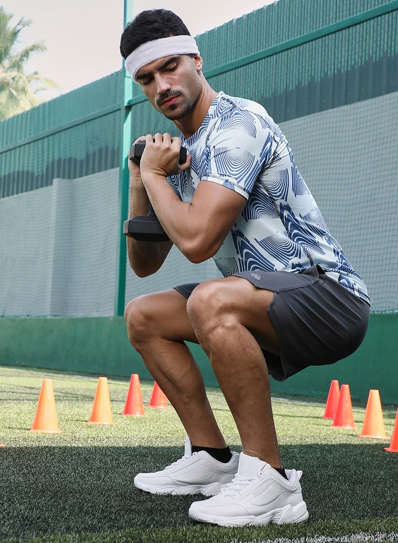 Campus Sutra Campus Sutra Men's Cream White & Aegean Blue Fade-Imrint Activewear T-Shirt For Casual Wear | Crew Neck | Short Sleeves | Jersey T-Shirt Crafted With Comfort Fit For Everyday Wear