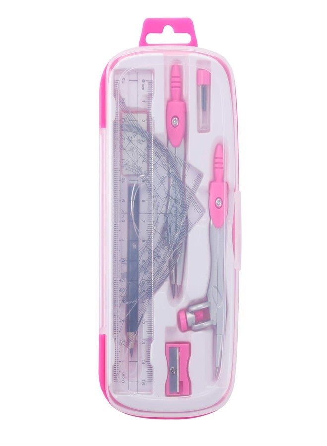 Unjoo Math Geometry Kit Sets 10 Piece Student Supplies with Shatterproof Storage Box,Includes Rulers,Protractor,Compass,Eraser,Pencil Sharpener,Lead Refills,Pencil,for Drafting and Drawings（Pink） - Image 5