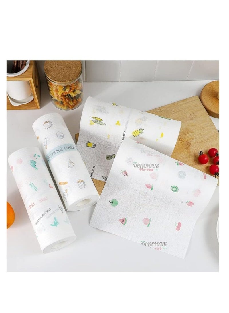 بكرة مناديل مطبوعة غير منسوجة وقابلة لإعادة الاستخدام وقابلة للغسل للمطبخ (100 ورقة) - Image 2