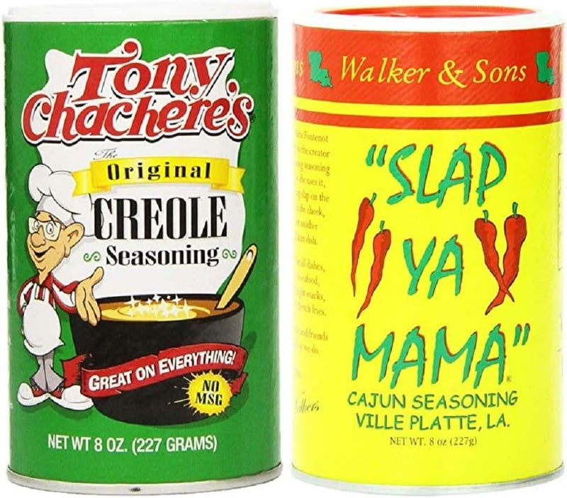 Tony Chachere's Louisiana Favorites No MSG Cajun Creole Seasoning Bundle - Tony Chachere's Original Creole and Slap Ya Mama Cajun Seasonings (8 Ounces each)