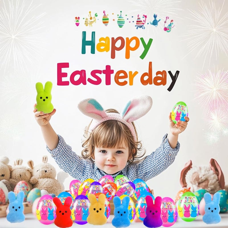 Holydeck 18 Pcs PreFilled Easter Eggs with Plush Bunny Toys Inside Perfect for Kids Girls Boys Easter Egg Fillers Hunt Easter Basket Stuffers Party Favors Gifts - Image 5