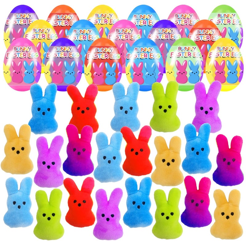 Holydeck 18 Pcs PreFilled Easter Eggs with Plush Bunny Toys Inside Perfect for Kids Girls Boys Easter Egg Fillers Hunt Easter Basket Stuffers Party Favors Gifts - Image 1