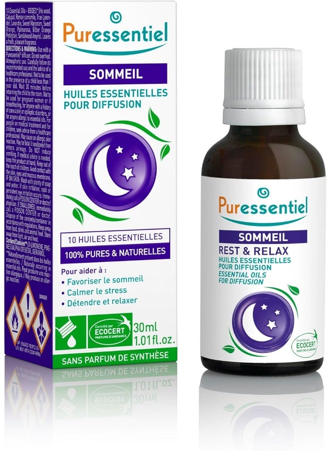 Puressentiel Rest & Relax Essential Oil Blend for Diffuser 30ml | Calming Aromatherapy Oils for Relaxation, Stress Relief & Better Sleep, 1.01 fl oz - Image 1