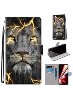 HuHa Case Cover For Realme 5 / 5s / 5i / C3 / C3i / 6i / Narzo10 / 10A / 20A Coloured Drawing Cross Texture Horizontal Flip PU Leather Case with Holder & Card Slots & Wallet & Lanyard Fission Lion 