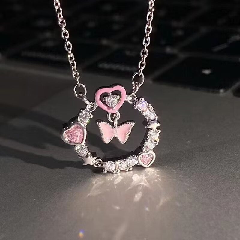 Generic Thorn Ring Couple Necklace Mobius Pendant M288 [pink girl butterfly necklace]] 
