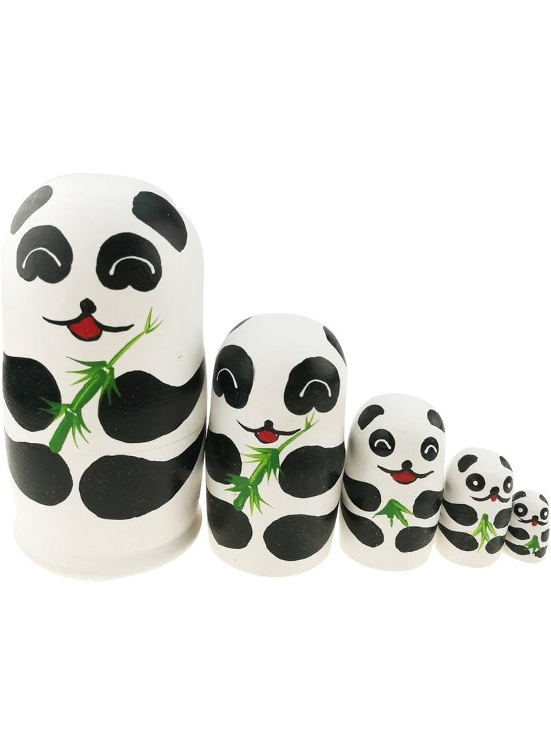 Winterworm Winterworm 51 Cartoon Panda Russian Wooden Nesting Dolls for Kids Handmade Paints Stacking Toys Matryoshka Dolls 5 Pieces Panda Bear Party Supplies Cultural Keepsakes  - Image 1