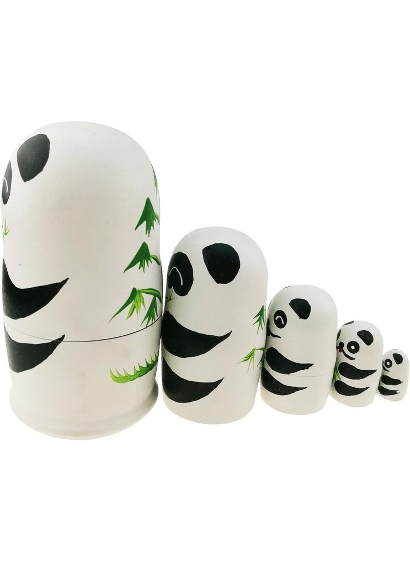 Winterworm Winterworm 51 Cartoon Panda Russian Wooden Nesting Dolls for Kids Handmade Paints Stacking Toys Matryoshka Dolls 5 Pieces Panda Bear Party Supplies Cultural Keepsakes  - Image 3