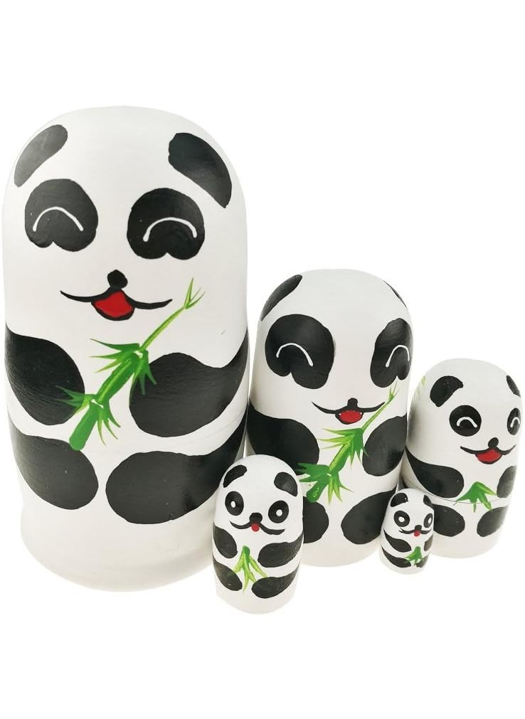 Winterworm Winterworm 51 Cartoon Panda Russian Wooden Nesting Dolls for Kids Handmade Paints Stacking Toys Matryoshka Dolls 5 Pieces Panda Bear Party Supplies Cultural Keepsakes  - Image 2