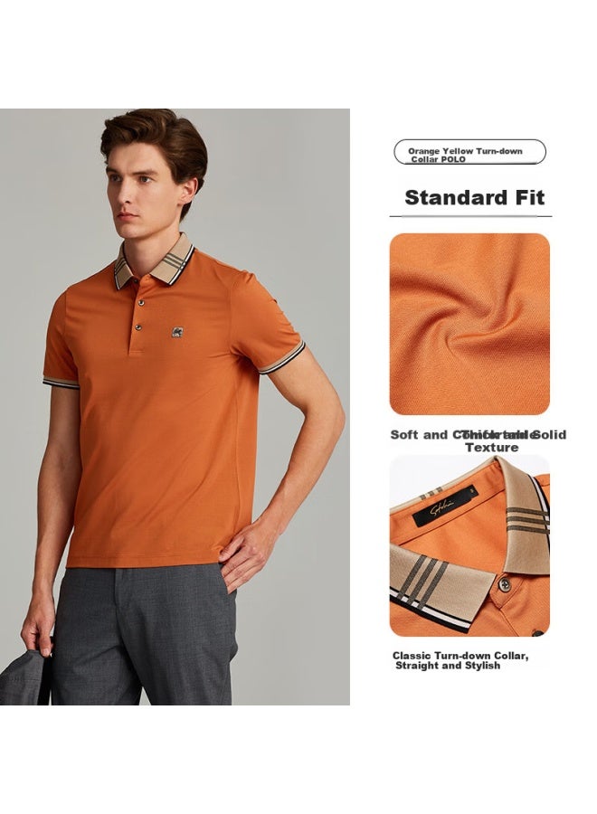 Satchi Cool-feeling Quick-dry Ice Oxygen Cool Casual Men's Short-sleeve Polo Shirt T-shirt, Smooth Breathable Draping Thin, Orange Yellow, Size 54 - Image 3