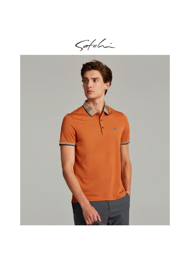Satchi Cool-feeling Quick-dry Ice Oxygen Cool Casual Men's Short-sleeve Polo Shirt T-shirt, Smooth Breathable Draping Thin, Orange Yellow, Size 54 - Image 2