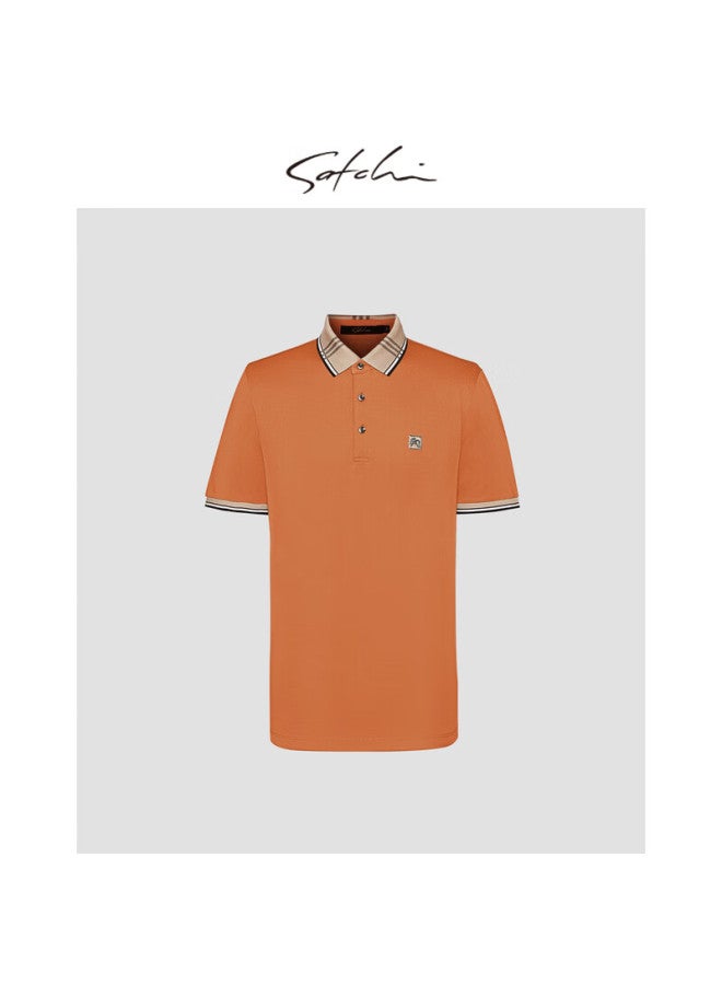 Satchi Cool-feeling Quick-dry Ice Oxygen Cool Casual Men's Short-sleeve Polo Shirt T-shirt, Smooth Breathable Draping Thin, Orange Yellow, Size 54 - Image 5