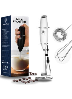 Prime Perks Prime Perks® | Double Whisk Milk Frother with Stand, Coffee Mixer, Handheld Foam Maker with Stainless Electric Whisk For Coffee, Cappuccino, Latte, Frappe, Matcha, Hot Chocolate  - Image 1