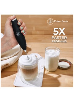 Prime Perks Prime Perks® | Double Whisk Milk Frother with Stand, Coffee Mixer, Handheld Foam Maker with Stainless Electric Whisk For Coffee, Cappuccino, Latte, Frappe, Matcha, Hot Chocolate  - Image 4