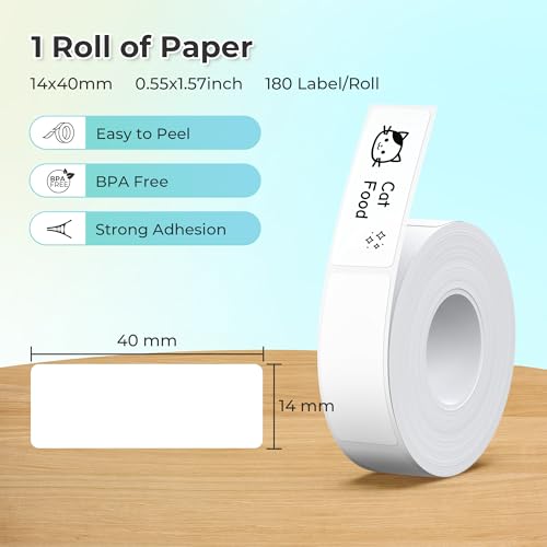 Nelko Genuine P21 Label Maker Tape, 14x40mm (0.55"x1.57"), Standard Laminated Thermal Label Tape Replacement, for Home Office, 180 Labels/Roll, Transparent - Image 2
