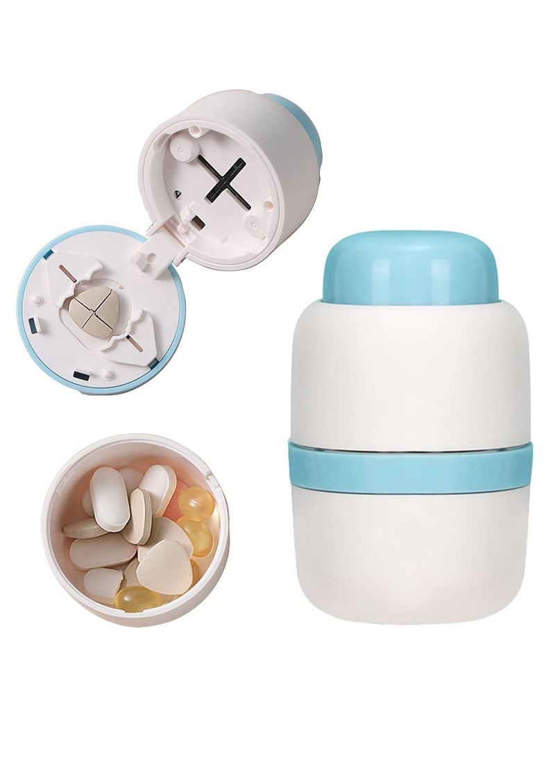 KHAJUL - Pill Cutter, Pill Splitter with Hidden Stainless Steel Blade for Cutting Small Pills or Large Pills in Half or Quarter, Suitable for Cutting Vitamins, Tablets, Portable for Going Out (White/Blue) - Image 1