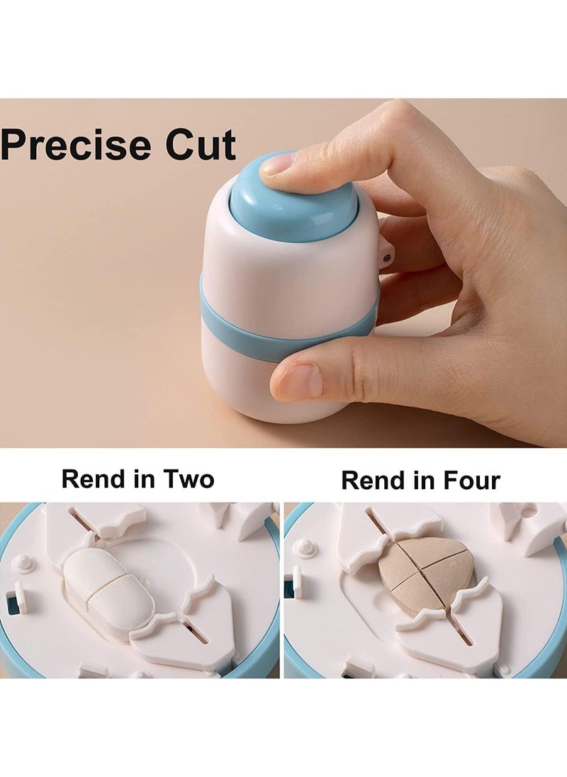 KHAJUL - Pill Cutter, Pill Splitter with Hidden Stainless Steel Blade for Cutting Small Pills or Large Pills in Half or Quarter, Suitable for Cutting Vitamins, Tablets, Portable for Going Out (White/Blue) - Image 1