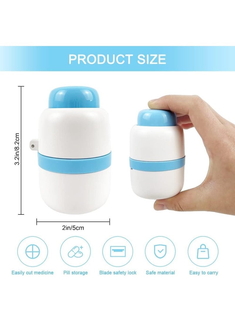 KHAJUL - Pill Cutter, Pill Splitter with Hidden Stainless Steel Blade for Cutting Small Pills or Large Pills in Half or Quarter, Suitable for Cutting Vitamins, Tablets, Portable for Going Out (White/Blue) - Image 1