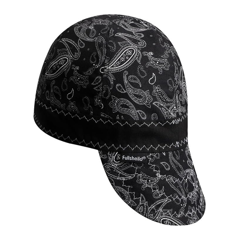 Fullsheild Reversible Welding Cap Flame Resistant CAT 2 Protective FR Welder Hats 6 Pannel Lightweight Printed for Men Women Paisley Black 7 1/2 - Image 3