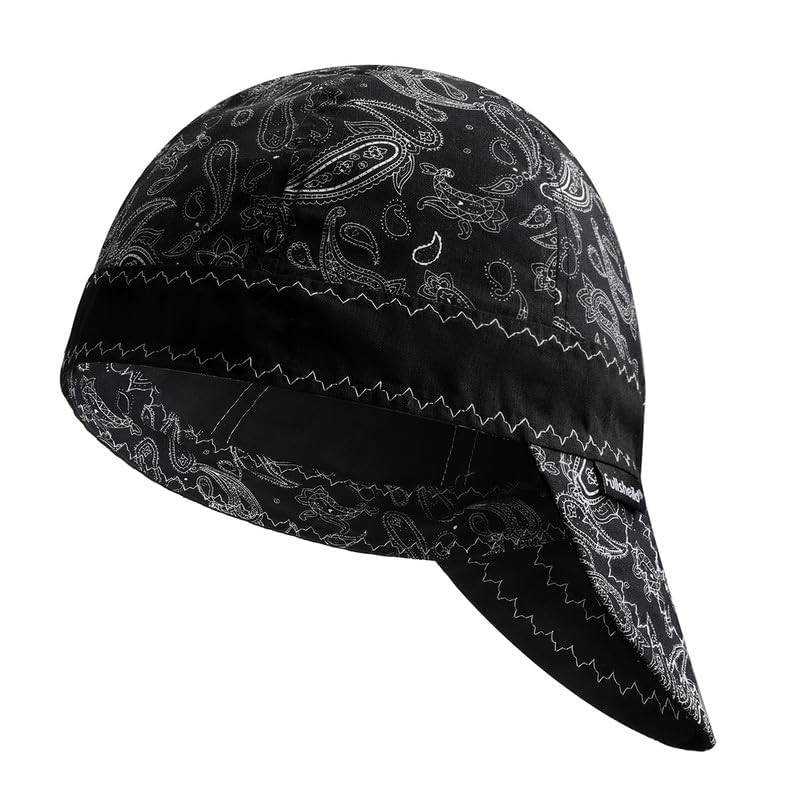Fullsheild Reversible Welding Cap Flame Resistant CAT 2 Protective FR Welder Hats 6 Pannel Lightweight Printed for Men Women Paisley Black 7 1/2 - Image 2