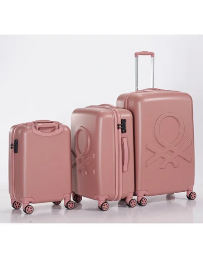 UNITED COLORS OF BENETTON BNTA-202 Premium Quality Set of 3 Luggage with TSA Lock| Material- Acrylonitrile Butadiene Styrene| Adjustable Trolley Handle | Smooth Dual Wheels 360degree rotate| Cabin, Medium, Large| Rose Gold