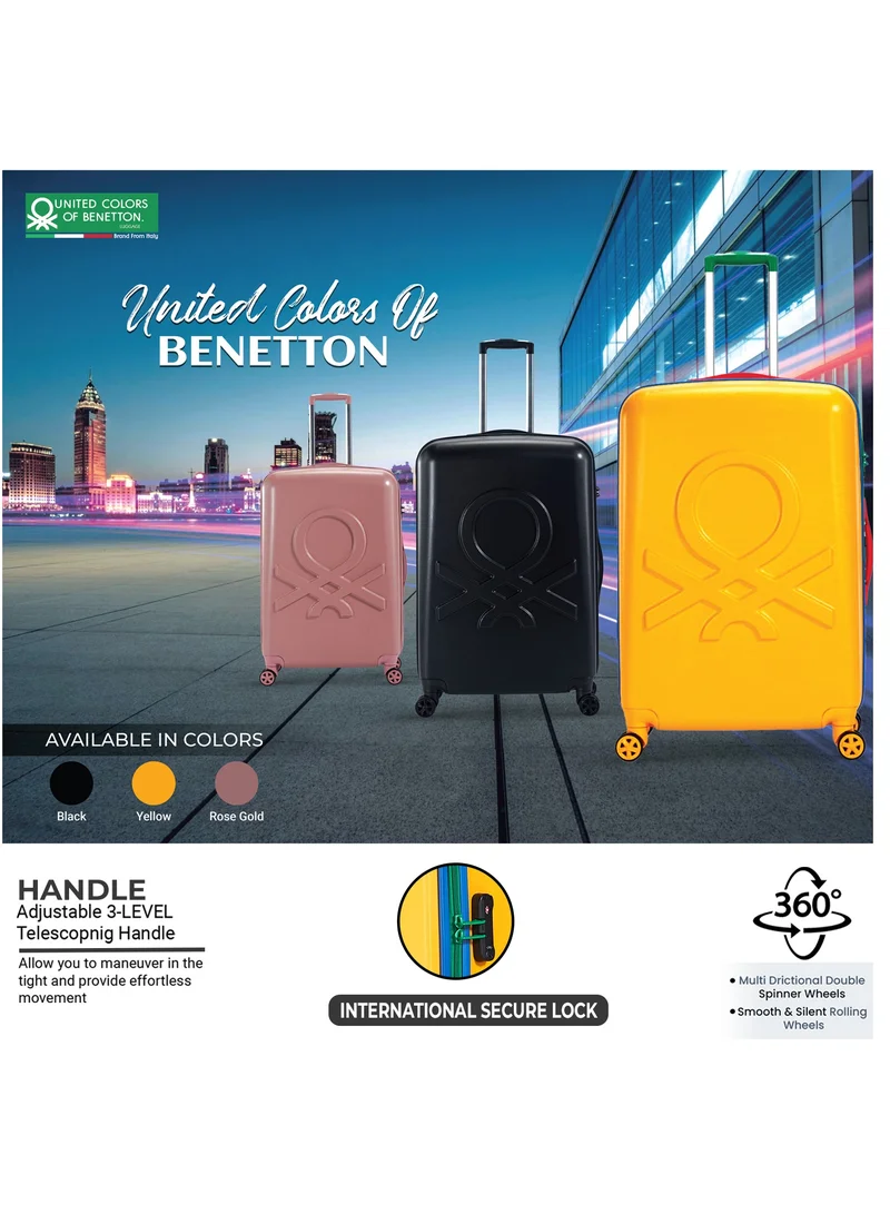 UNITED COLORS OF BENETTON BNTA-202 Premium Quality Set of 3 Luggage with TSA Lock| Material- Acrylonitrile Butadiene Styrene| Adjustable Trolley Handle | Smooth Dual Wheels 360degree rotate| Cabin, Medium, Large| Rose Gold