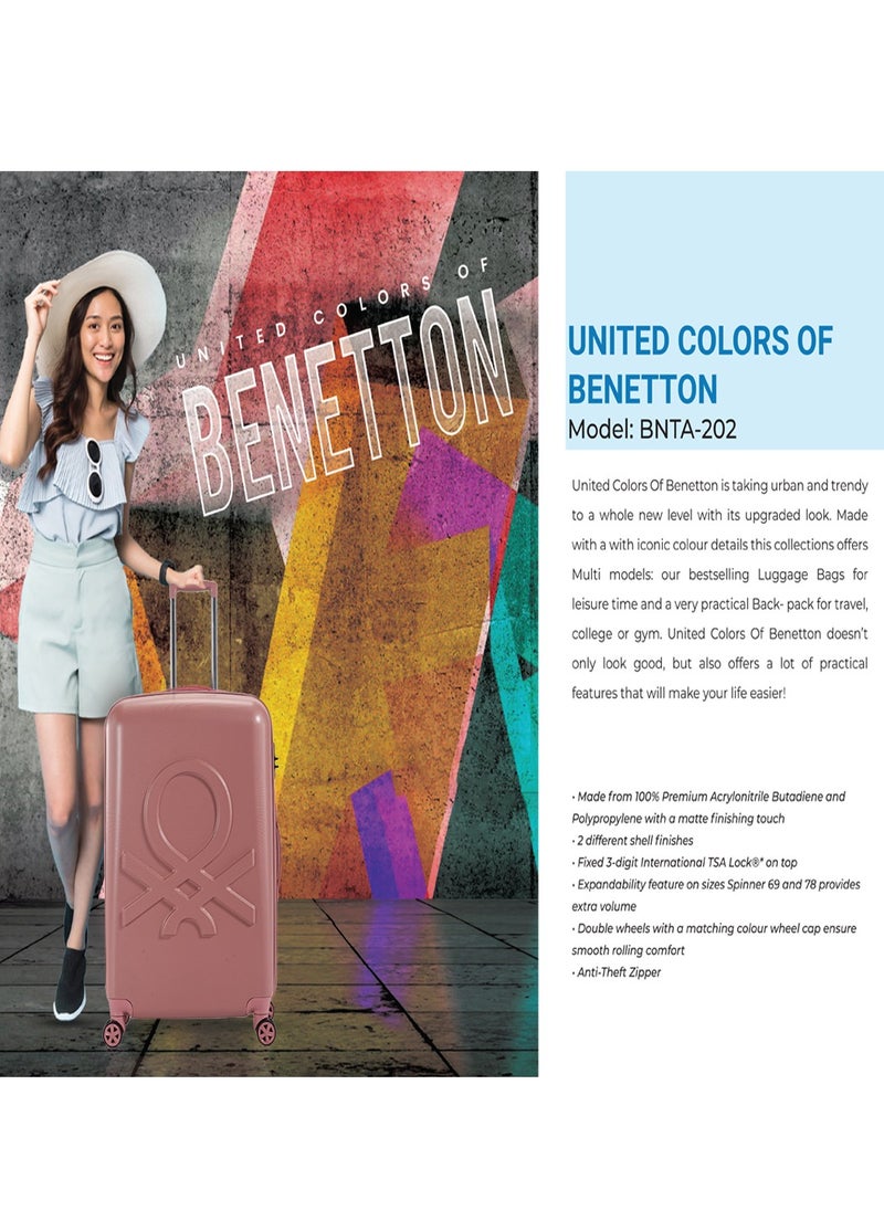 UNITED COLORS OF BENETTON - BNTA-202 Premium Quality Set of 3 Luggage with TSA Lock| Material- Acrylonitrile Butadiene Styrene| Adjustable Trolley Handle | Smooth Dual Wheels 360degree rotate| Cabin, Medium, Large| Rose Gold - Image 1