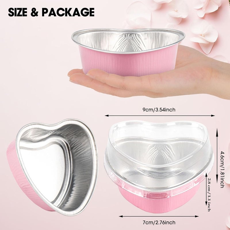 LepoHome 50 Pack Heart Shaped Cake Pans Aluminum Foil Mini Disposable Heart Shape Cake Tin Set 34oz100ml Baking Cake Mold Cupcake Pans for Wedding Party Birthdays  Pink - Image 2