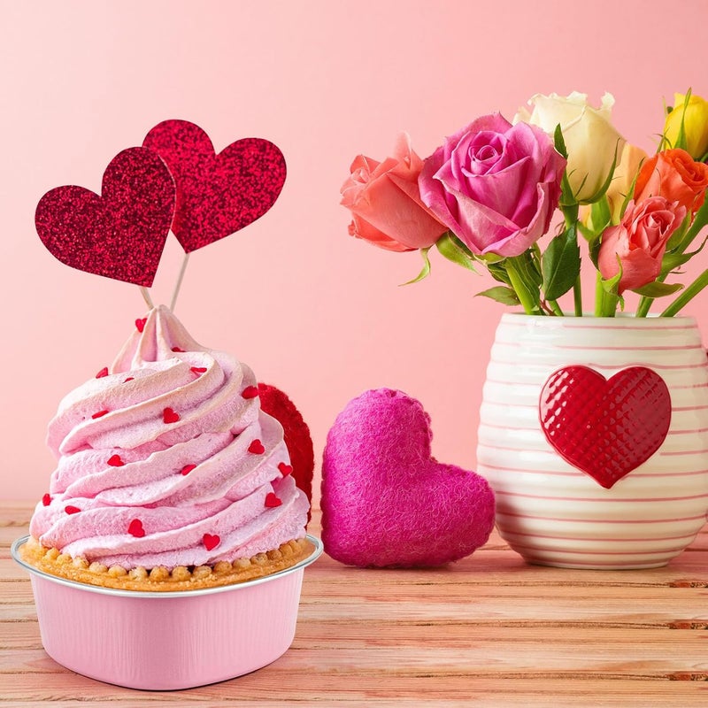 LepoHome 50 Pack Heart Shaped Cake Pans Aluminum Foil Mini Disposable Heart Shape Cake Tin Set 34oz100ml Baking Cake Mold Cupcake Pans for Wedding Party Birthdays  Pink - Image 5