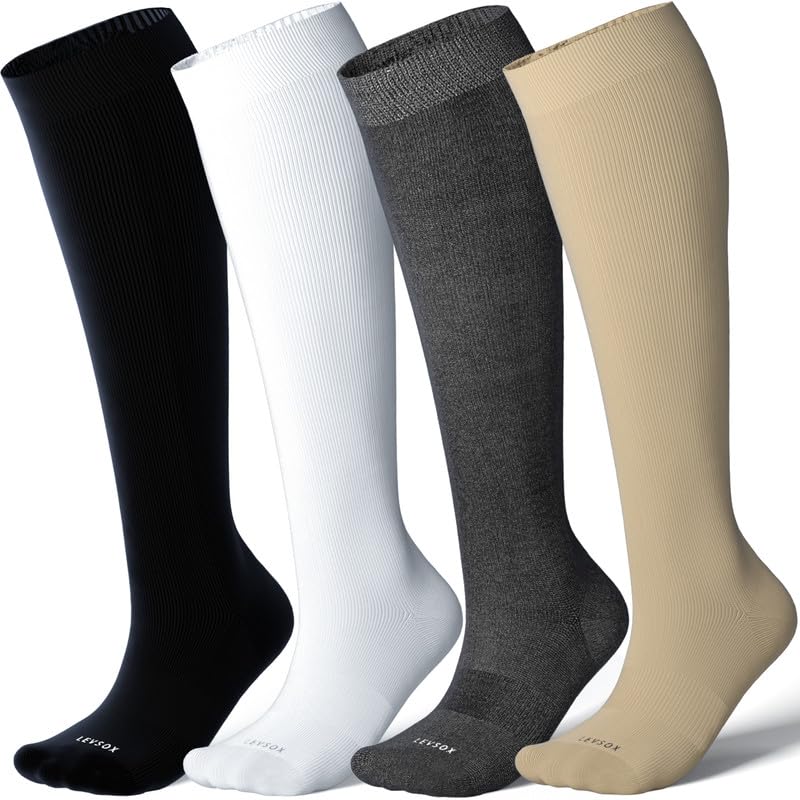LEVSOX Viscose Made from Bamboo Compression Socks for Pregnant Women 20-30 mmHg Knee High Cute Funny Mens Supports Socks for Nurses, Medical, Travel and Flight, Black, White, Wheat, Grey - Image 1