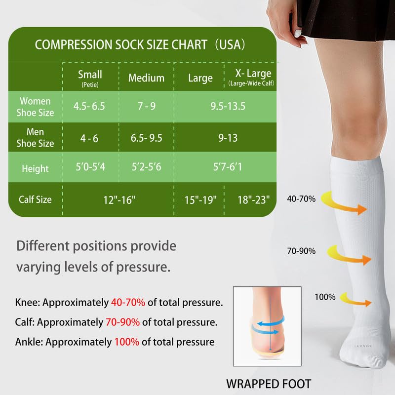 LEVSOX Viscose Made from Bamboo Compression Socks for Pregnant Women 20-30 mmHg Knee High Cute Funny Mens Supports Socks for Nurses, Medical, Travel and Flight, Black, White, Wheat, Grey - Image 5