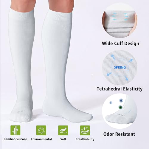 LEVSOX Viscose Made from Bamboo Compression Socks for Pregnant Women 20-30 mmHg Knee High Cute Funny Mens Supports Socks for Nurses, Medical, Travel and Flight, Black, White, Wheat, Grey - Image 3